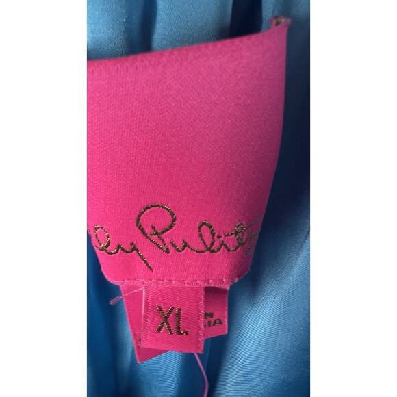 Lilly Pulitzer Geri Off The Shoulder Sea breeze Blue Midi Eyelet Dress XL $348 - Picture 5 of 9